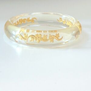 NEW 18k yellow gold filled bangle leaf flowers vine clear resin bracelet jewelry